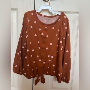 Carter's Rust Button-Up Top with Pink Dots